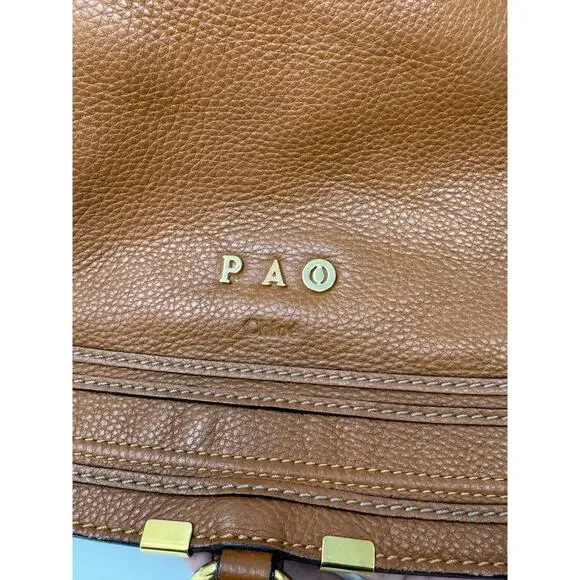 Chloe Large Marcie Pebbled Leather Satchel Bag Tan Cognac Gold Hardware w COA - Picture 3 of 16